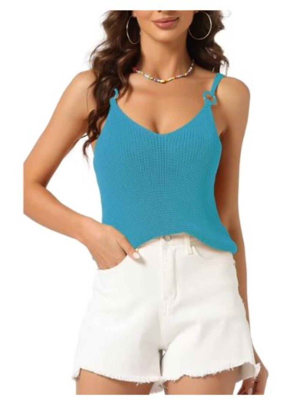 STUNNING Women's Casual Cami Crop Knit V Neck Sleeveless Spaghetti Strap Tank L